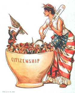 Amerikaanse 'melting pot, stirred by liberty'.